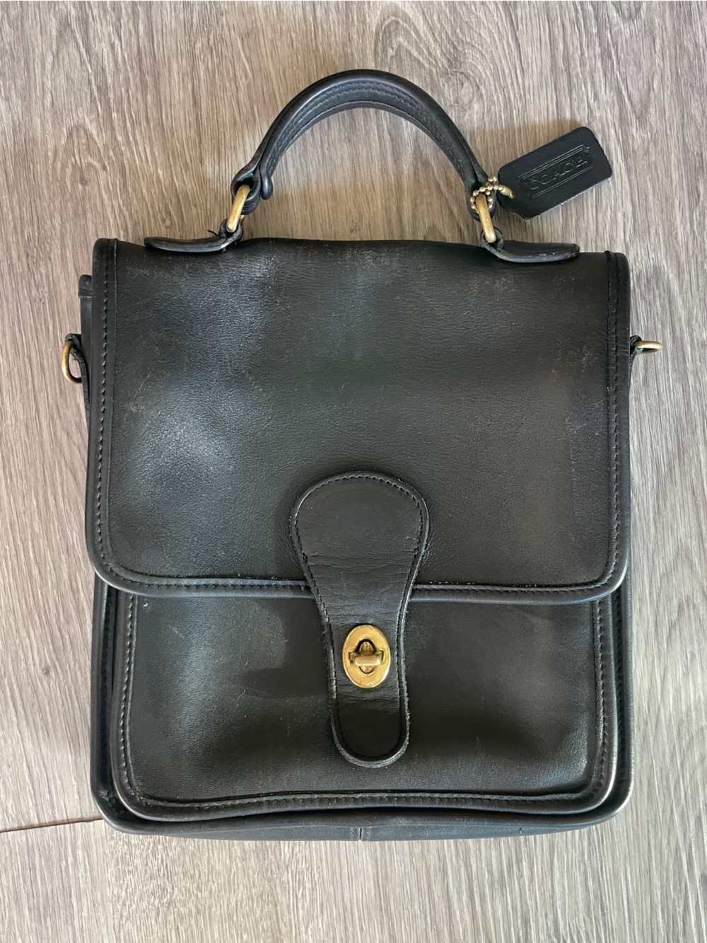 Coach Black Leather Top-Handle Turnlock Satchel
